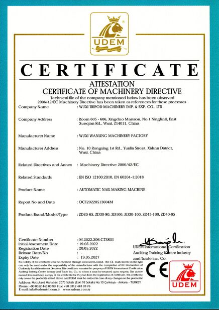 چین Wuxi Tripod Machinery Imp. & Exp. Co., Ltd. گواهینامه ها