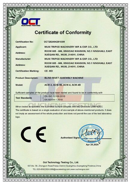 چین Wuxi Tripod Machinery Imp. & Exp. Co., Ltd. گواهینامه ها