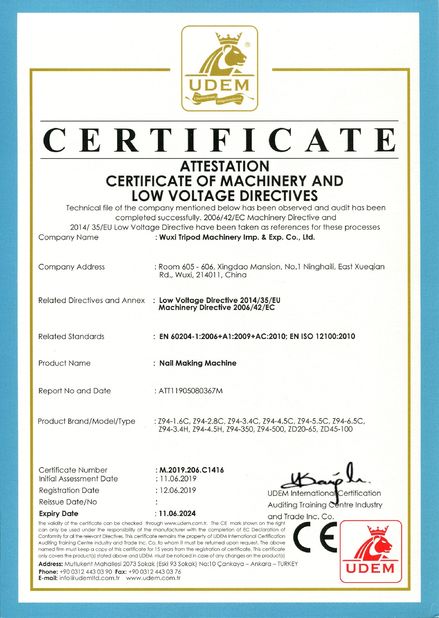 چین Wuxi Tripod Machinery Imp. & Exp. Co., Ltd. گواهینامه ها